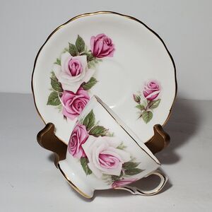 Royal Vale Teacup and Saucer Pink Roses Vintage